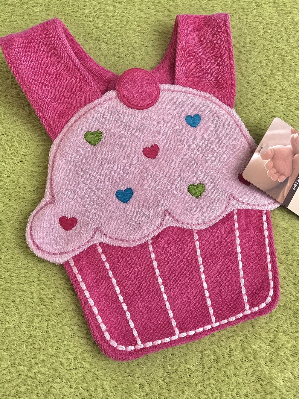 NWT  Baby GIRLS  Carter's Pink Cupcake BIB COLORFUL Heart Sprinkles Terry (Q4)
